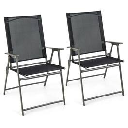 Costway - 2pcs Patio Folding Portable Dining Chairs Metal Frame Armrests Garden Outdoor - Black
