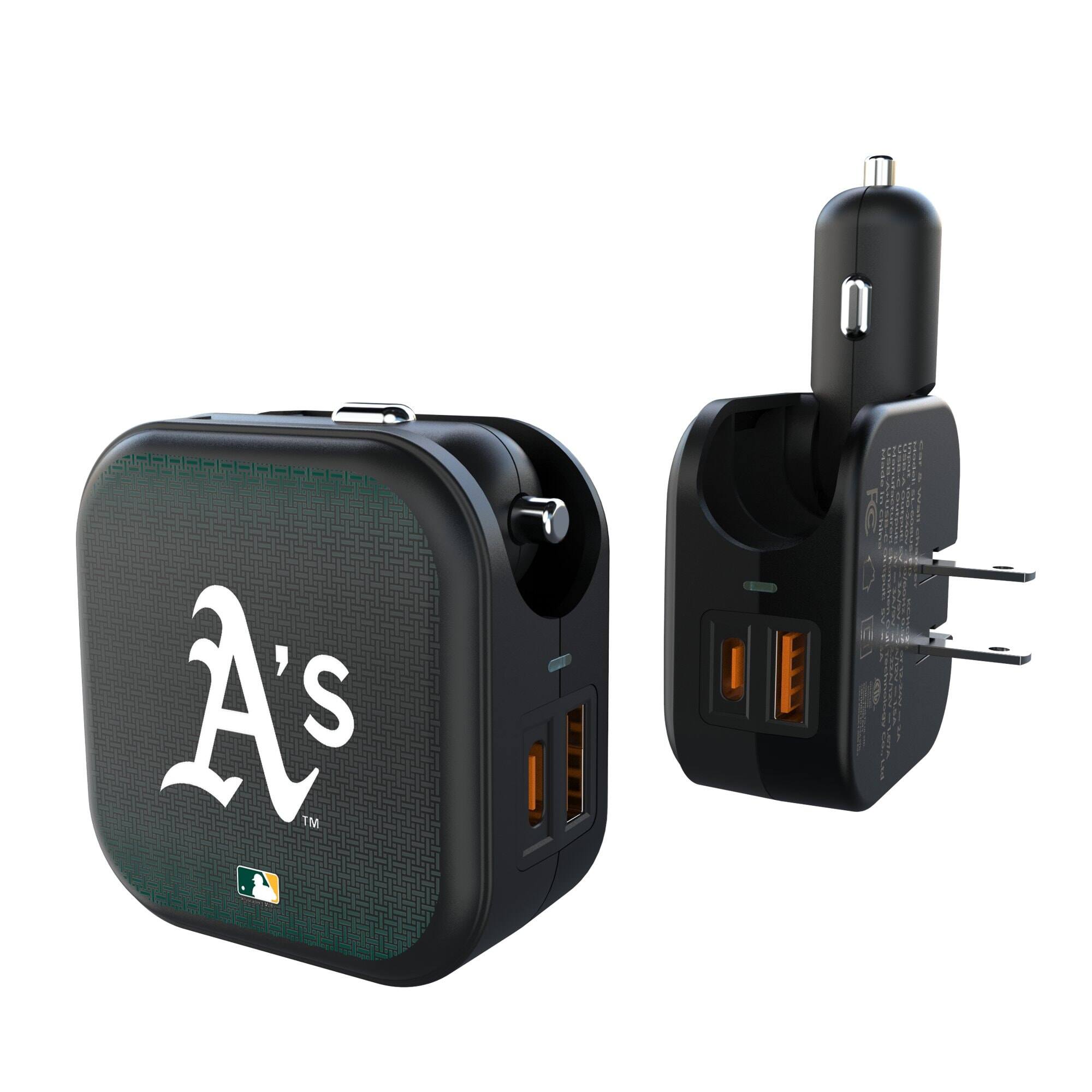 Front. Keyscaper - Oakland Athletics 2-in-1 USB A/C Charger - Black.