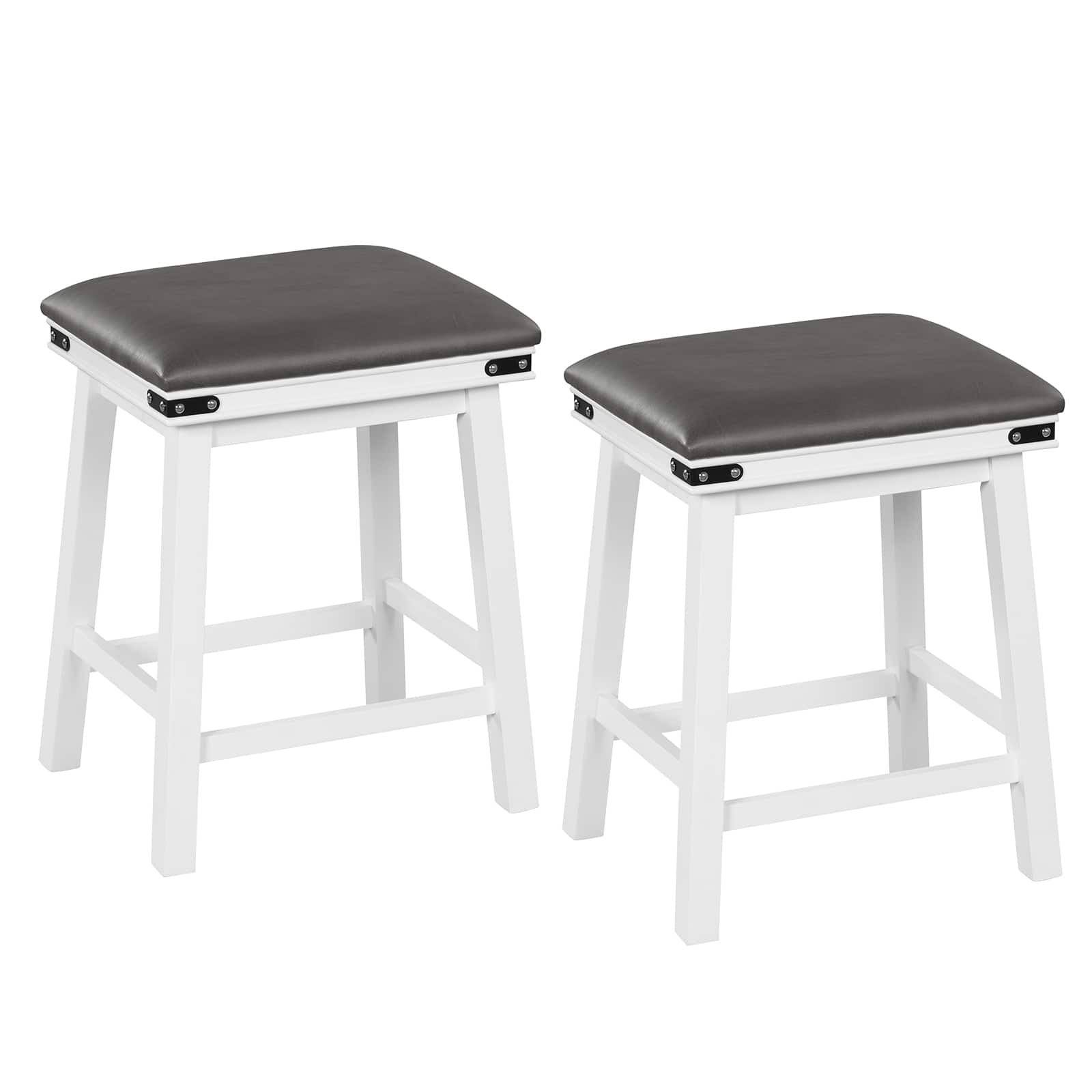 Ecooso - Dining Bar Stools Set of 2, 24 Inch Height with Acacia Wood Frame and Footrest - White