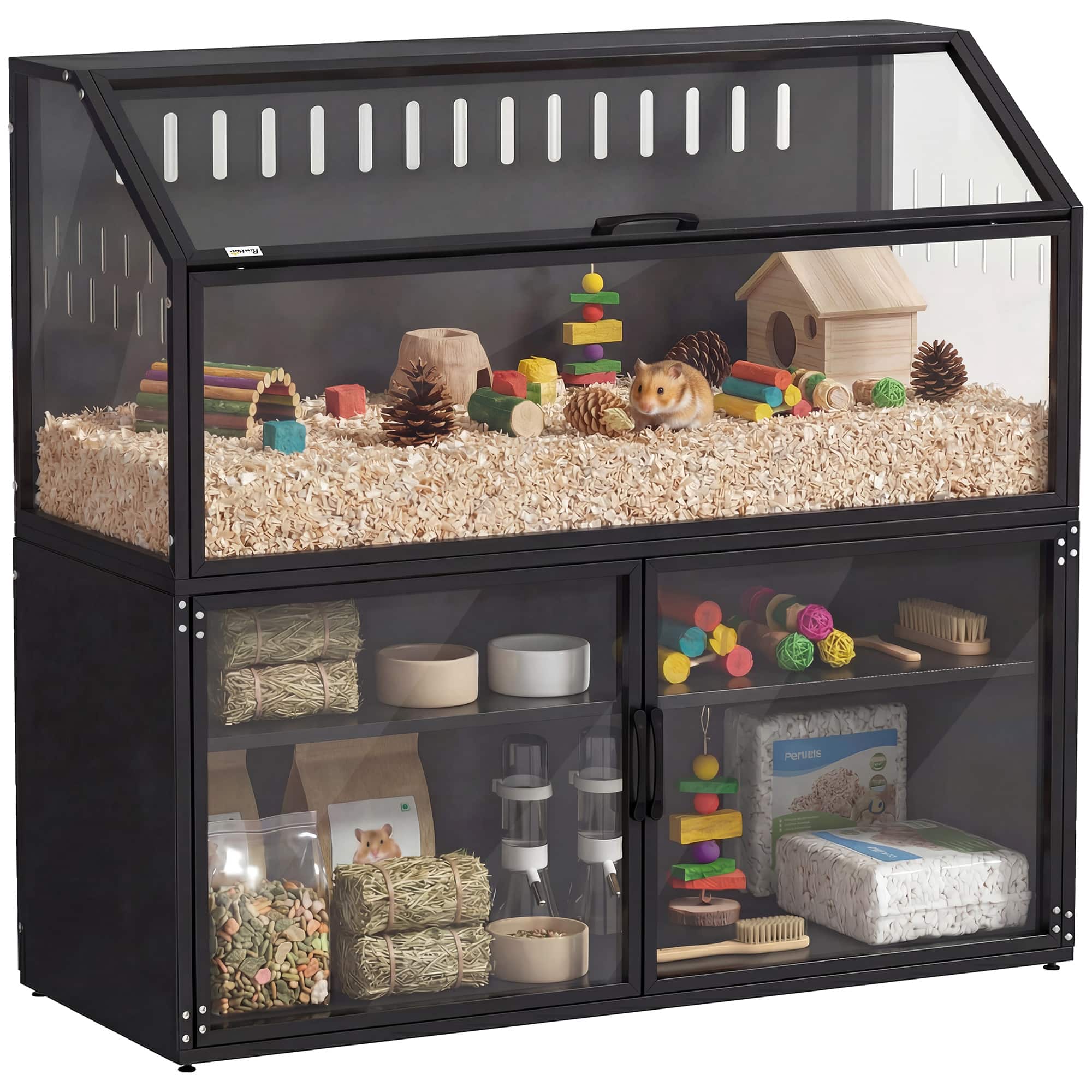 Pawhut - Cage with Storage Cabinet, Small Animal Cage with Easy View Acrylic Panels and Openable Top - Black price history on PriceWatchPro