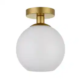 Living District - Baxter 1 Light Brass Flush Mount With Frosted White Glass - Brass And Frosted White