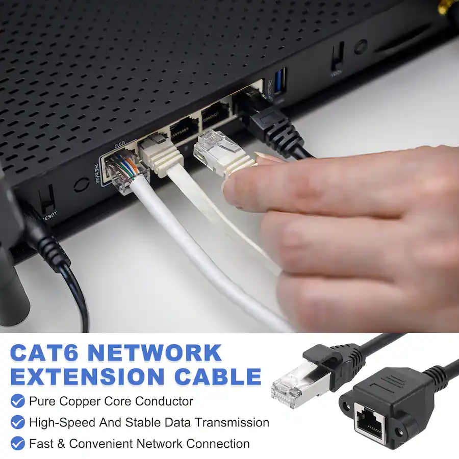 Unique Bargains Cat5 Extension Cable, RJ45 Male to Female Panel Mount ...