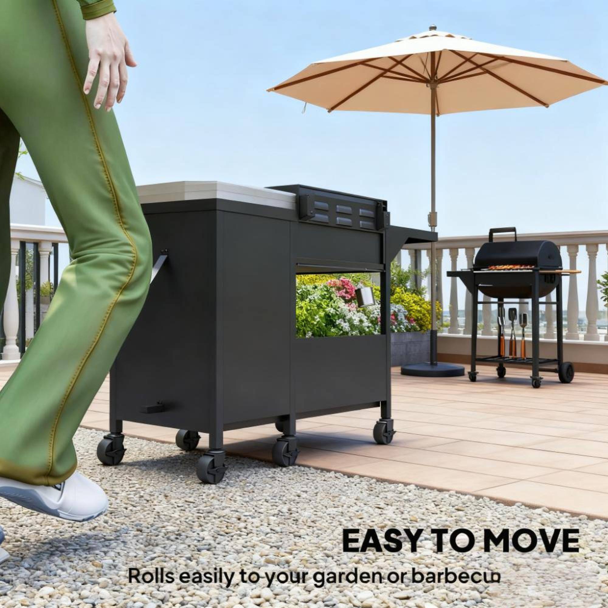 EASY TO MOVE  
Rolls easily to your garden or barbecue