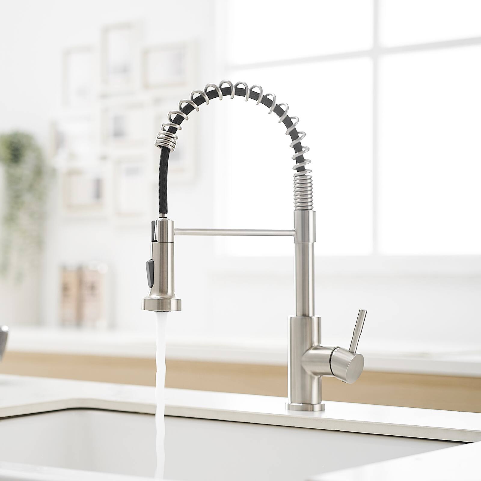 Alt View 2. TinyHomie - Kitchen Faucet Pull Down Sprayer Brushed Nickel Stainless Steel Single Handle Spring - white.