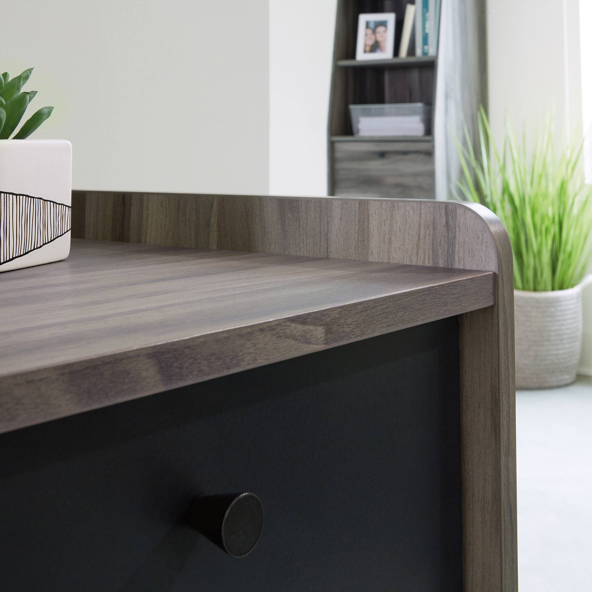 Alt View 2. Spaco - Space Saving Desk, Smart Shelves, Full Drawer, Slim Brown Office - Gray.