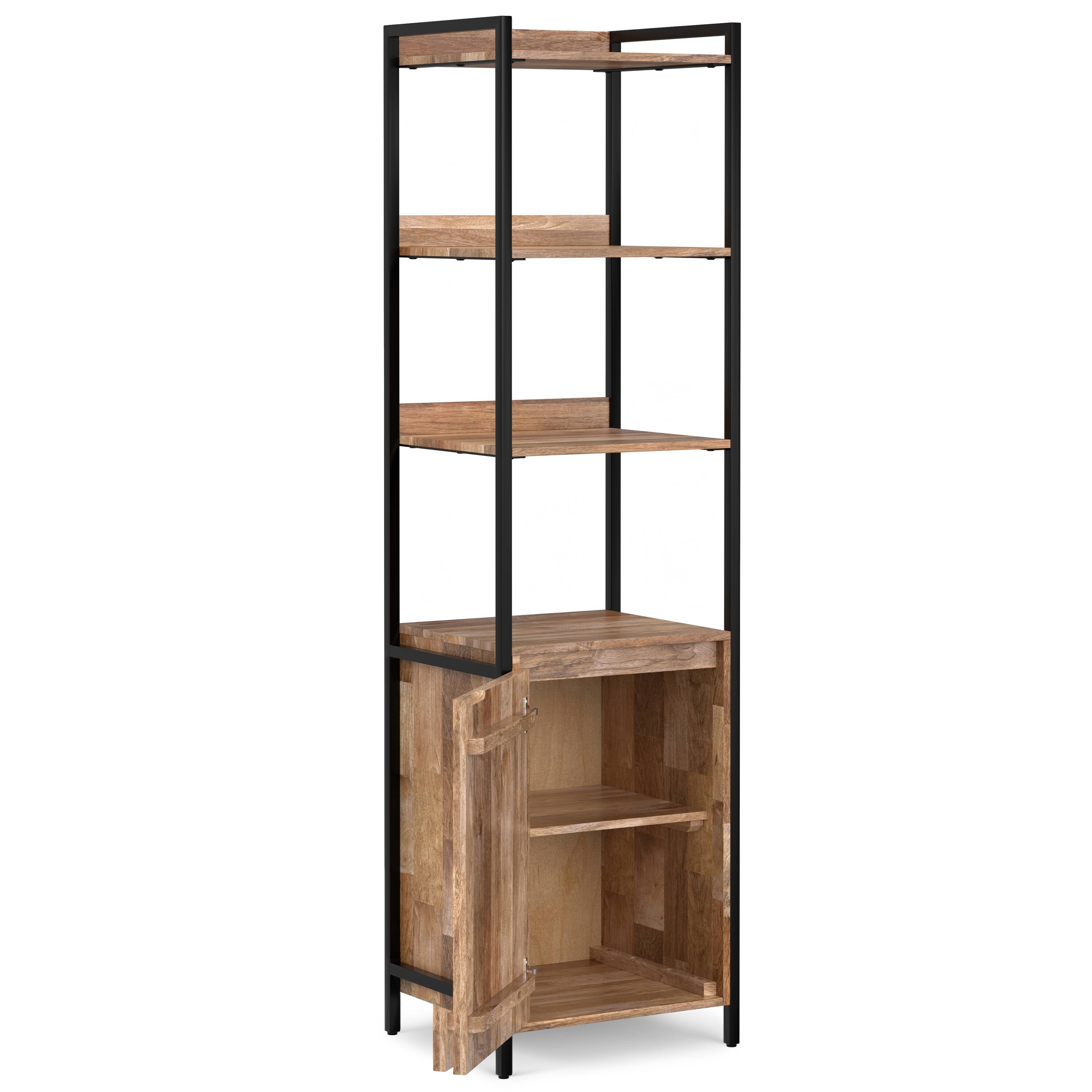 Back. Simpli Home - Kelsey 74 inch Tall Solid Mango Wood Narrow Bookshelf with Cabinet in Natural - Natural.