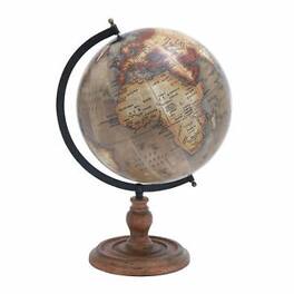 Benzara - Wooden Globe With Distinctive Pattern In Rustic Color - Black
