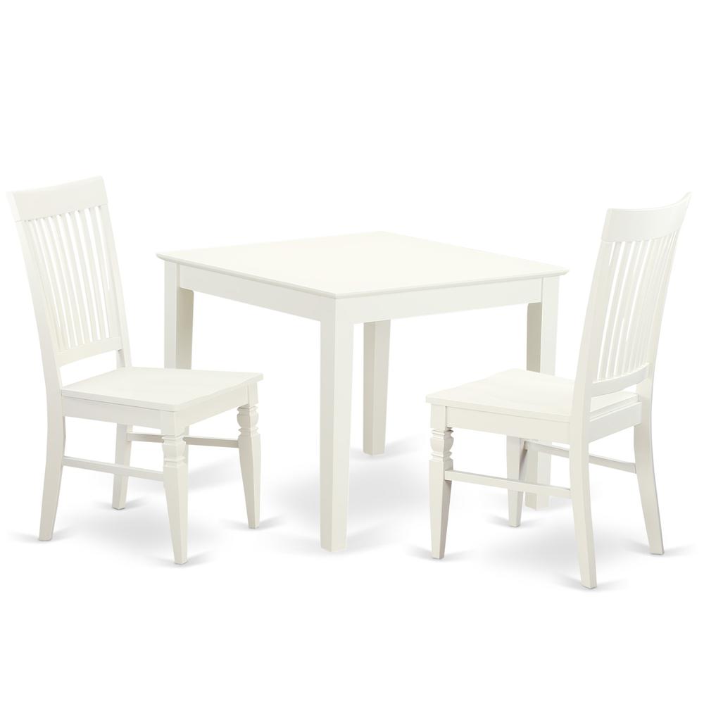 Left. East West Furniture - 3 Pc square Kitchen Table and 2 hard wood Chairs for Dining room in Linen White - Linen White.