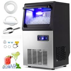 Front. Costway - Costway Commercial Nugget Ice Maker, 90 LBS/24H Freestanding Undercounter Ice Machine - Black & Silver.