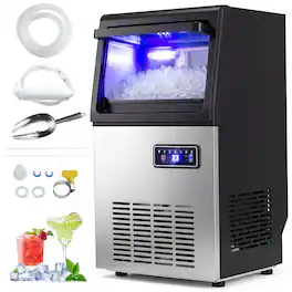 Costway - Commercial Nugget Ice Maker, 90 LBS/24H Freestanding Undercounter Ice Machine - Black/Silver