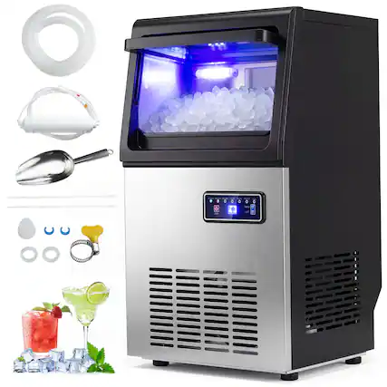 Front. Costway - Costway Commercial Nugget Ice Maker, 90 LBS/24H Freestanding Undercounter Ice Machine - Black & Silver.
