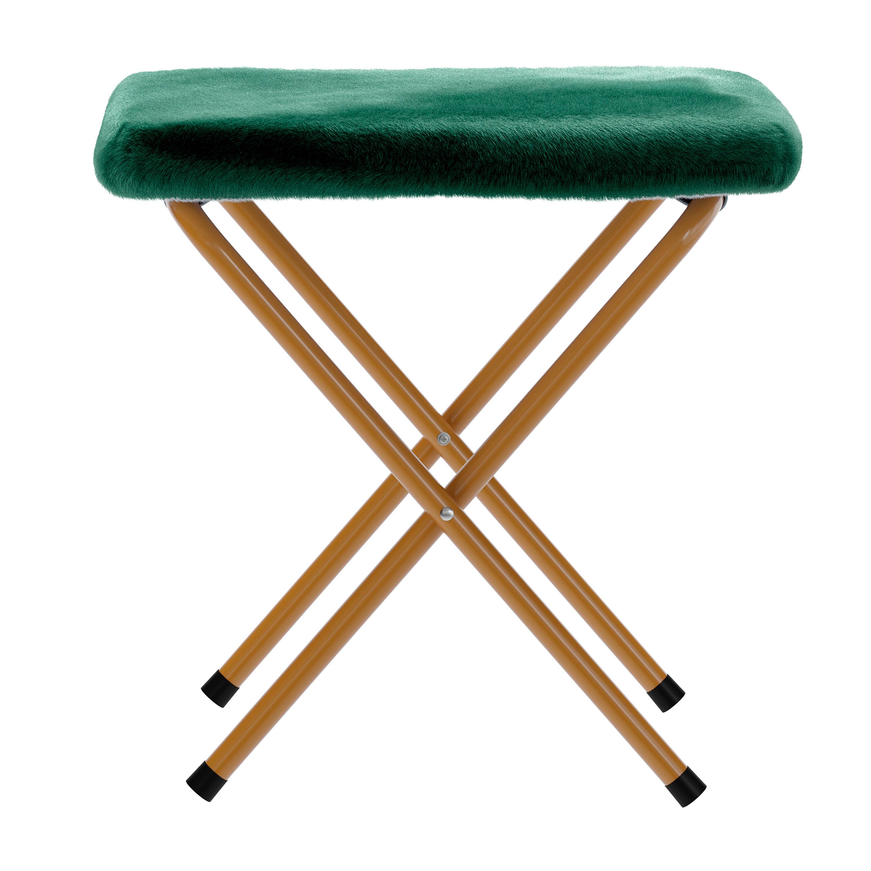 Alt View 10. Emma + Oliver - Ersa Oversize Folding Saucer Moon Chair and Ottoman for Dorm and Bedroom with Steel Frames - Emerald Fabric/Soft Gold Frame.