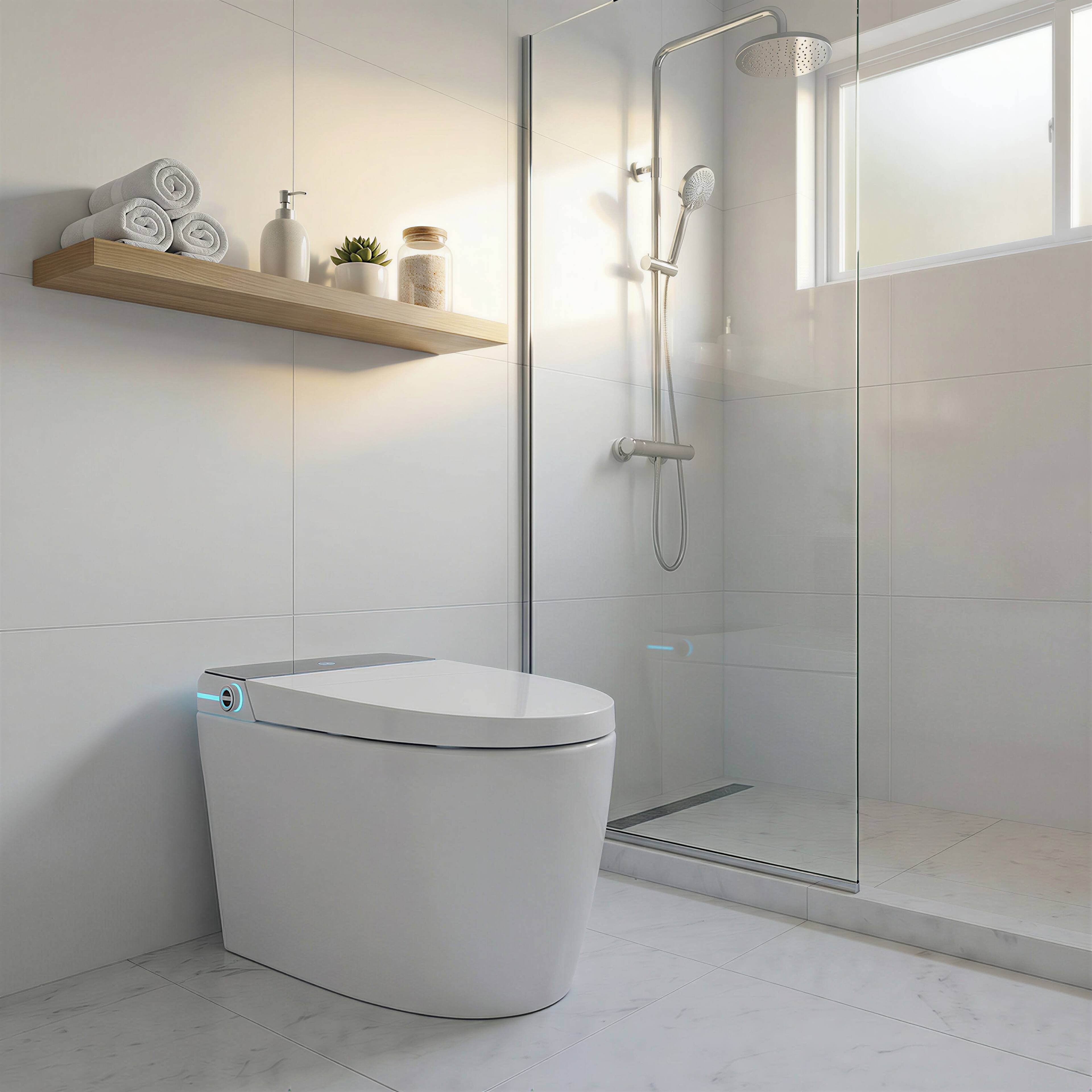 Alt View 8. Famapy - Smart Toilet with Auto Open Lid & Foot Sensor - Intelligent One-Piece Bidet Toilet,Heated Seat Warm Water Wash Air Dryer - White.