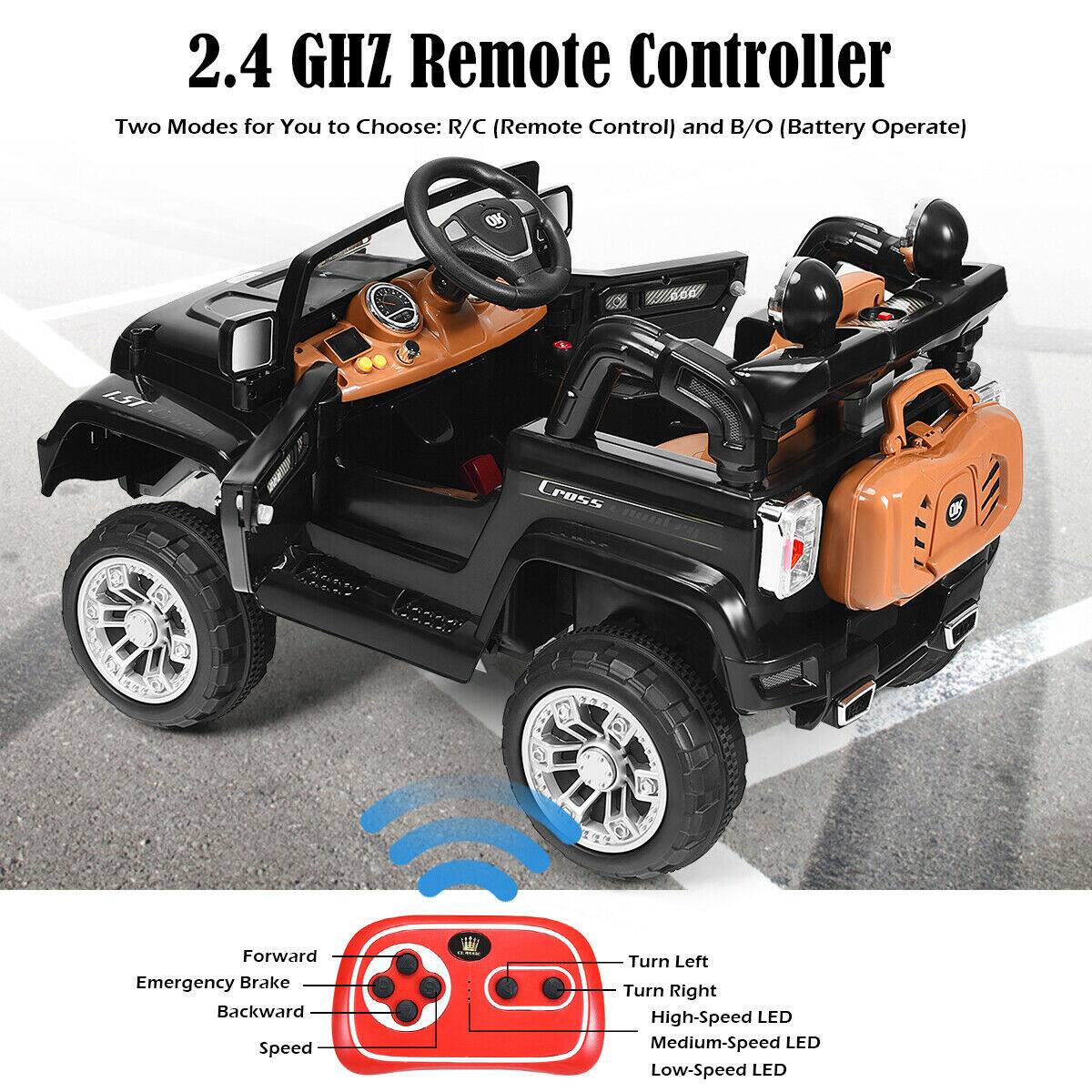 2.4 GHZ Remote Controller

Two Modes for You to Choose: R/C (Remote Control) and B/O (Battery Operate)

- Forward
- Emergency Brake
- Backward
- Speed
- Turn Left
- Turn Right
- High-Speed LED
- Medium-Speed LED
- Low-Speed LED
