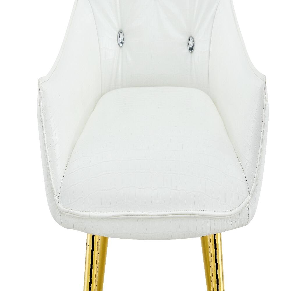 Alt View 9. Loheer - Loheer Crocodile Pattern Dining Chair White PU Leather Accent Chair Diamond Tufted Set of 2 - White.