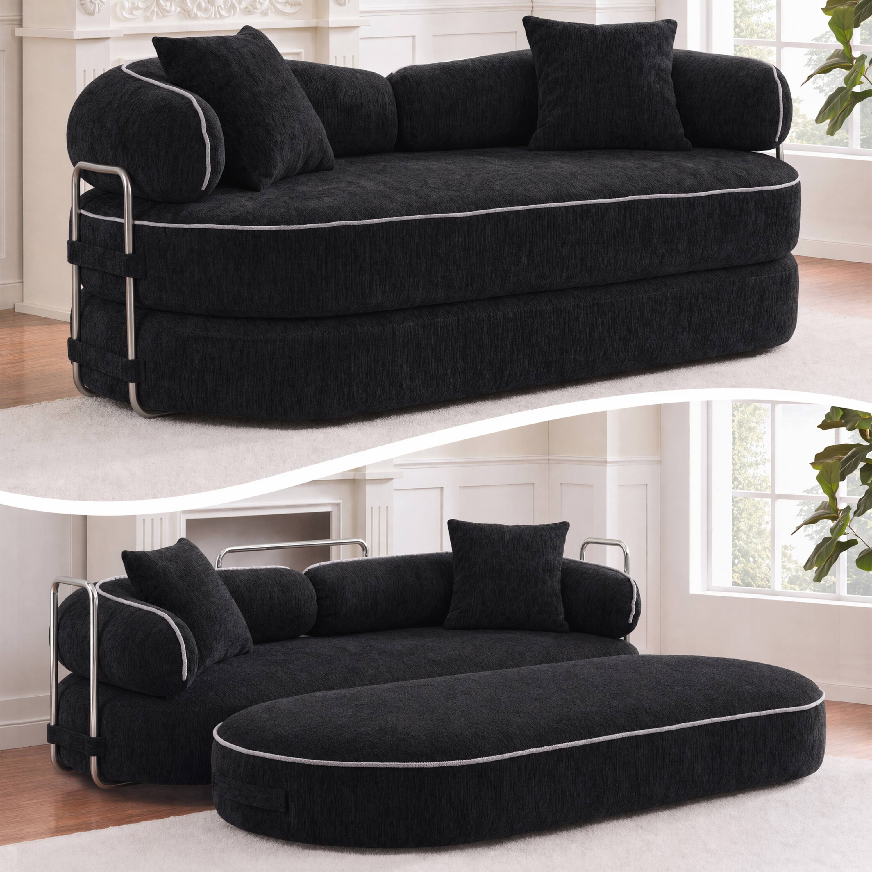 Alt View 6. Vipbear - Curved Loveseat with 4 Pillows, Modern Boneless Couch, Convertible Sleeper Sofa Bed - black.