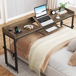Tribesigns - 70.9-Inch Height-Adjustable Overbed Desk with Wheels and Tilting Laptop Stand for Bedroom - Dark Gray