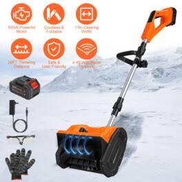 Mirfee - 500W Cordless Snow Shovel, 26ft Throw, 11"x6.3" Path, 40 Min Runtime, Foldable 7.5lbs