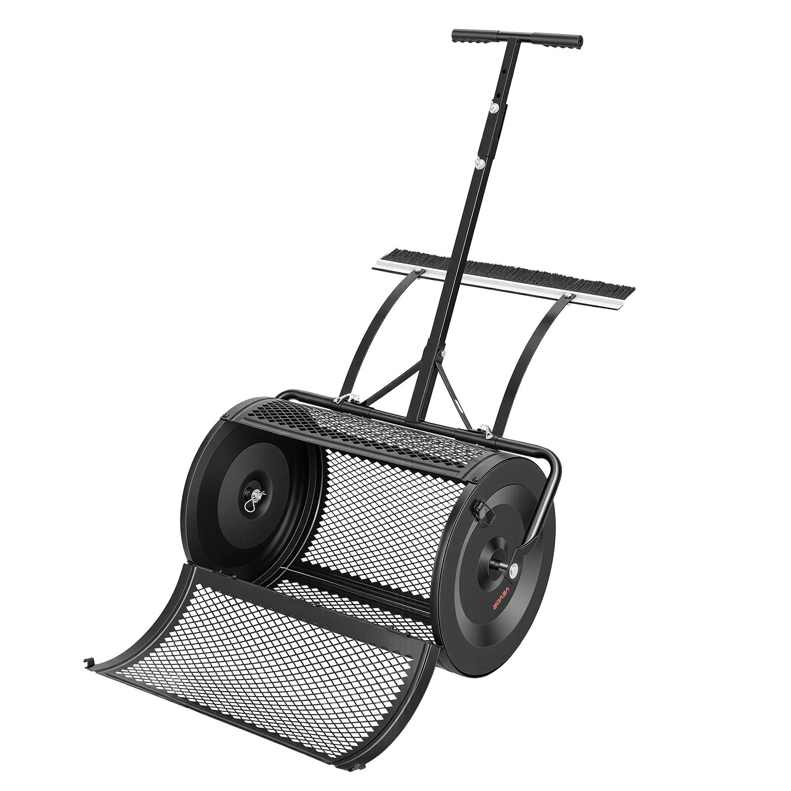 Alt View 5. VEVOR - Compost Spreader, 24" Wide Peat Moss Spreader with Push/Tow Handle & Brush, 4 Heights Adjustable - Black.