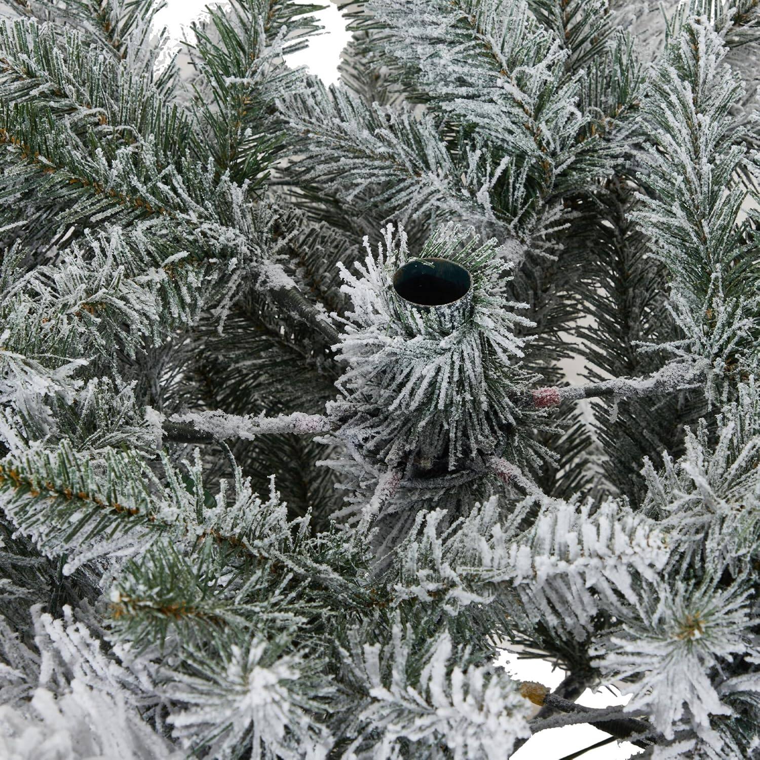 Back. Qeetex - 9' Pre-Lit PVC Mixed Flocked Pencil Tree (Updated Version) - White.