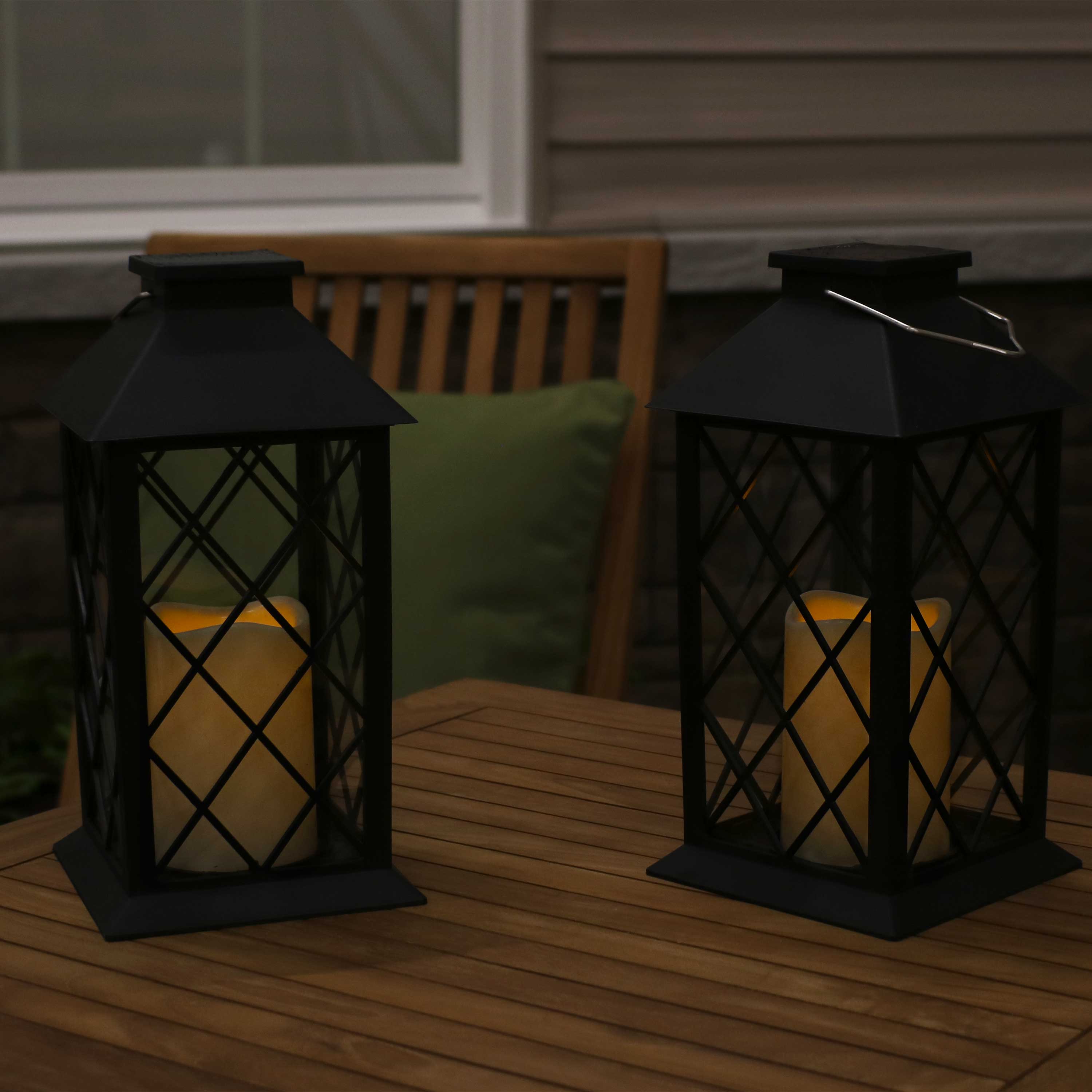 Alt View 4. Sunnydaze - Concord Outdoor Solar Candle Lantern - 11 in - Set of 2 - Black.
