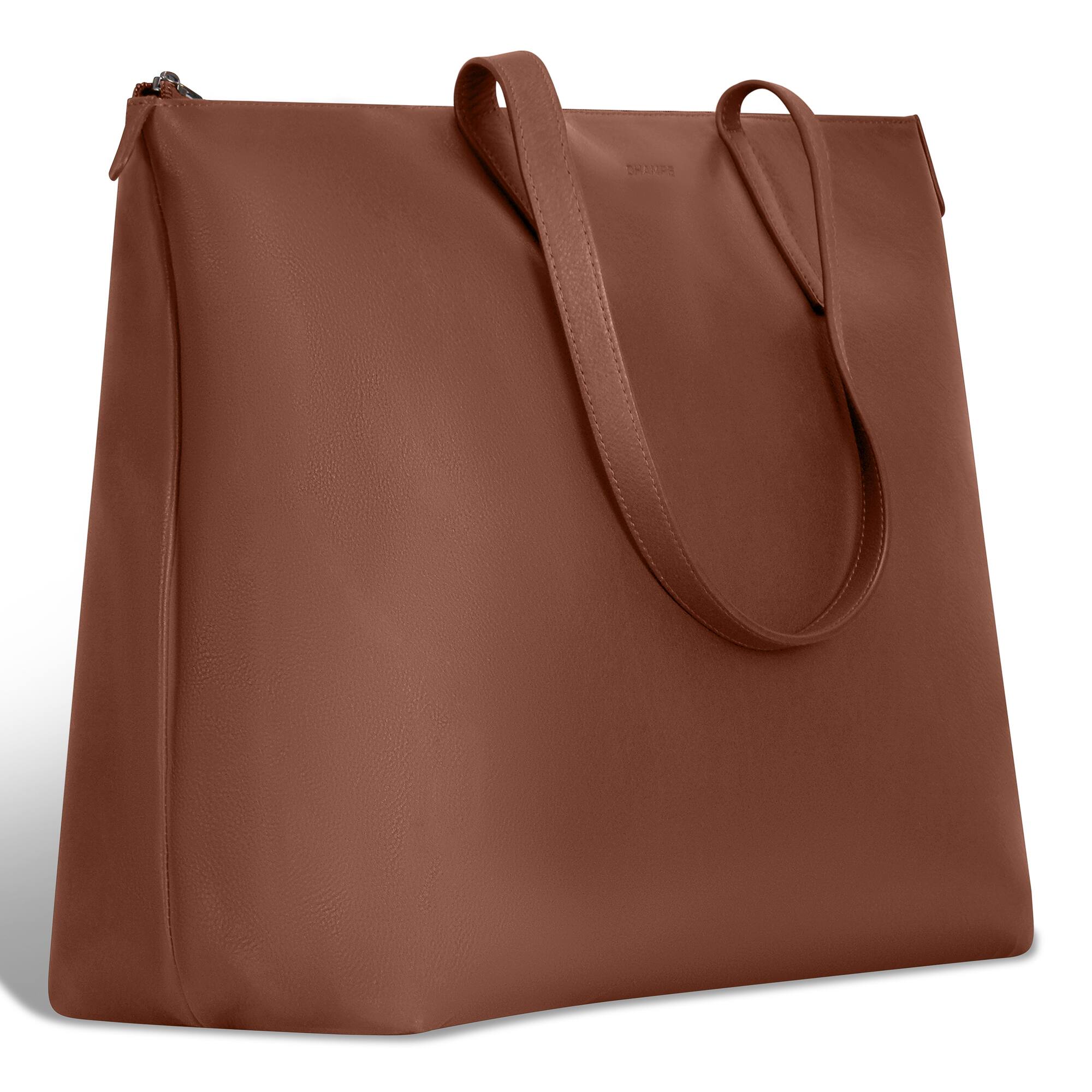 Angle. Champs - Onyx Collection Leather Business Tote - Brown.