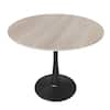 Front. LeisureMod - Bristol 31" Mid-Century Modern Round Pedestal Dining Table - Glossy MDF/Stone Top for Kitchen & Cafe - Stone - Natural Wood.