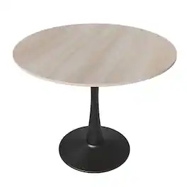 LeisureMod - Bristol 31" Mid-Century Modern Round Pedestal Dining Table - Glossy MDF/Stone Top for Kitchen & Cafe - Stone - Natural Wood