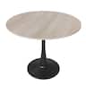 LeisureMod - Bristol 31" Mid-Century Modern Round Pedestal Dining Table - Glossy MDF/Stone Top for Kitchen & Cafe - Stone - Natural Wood