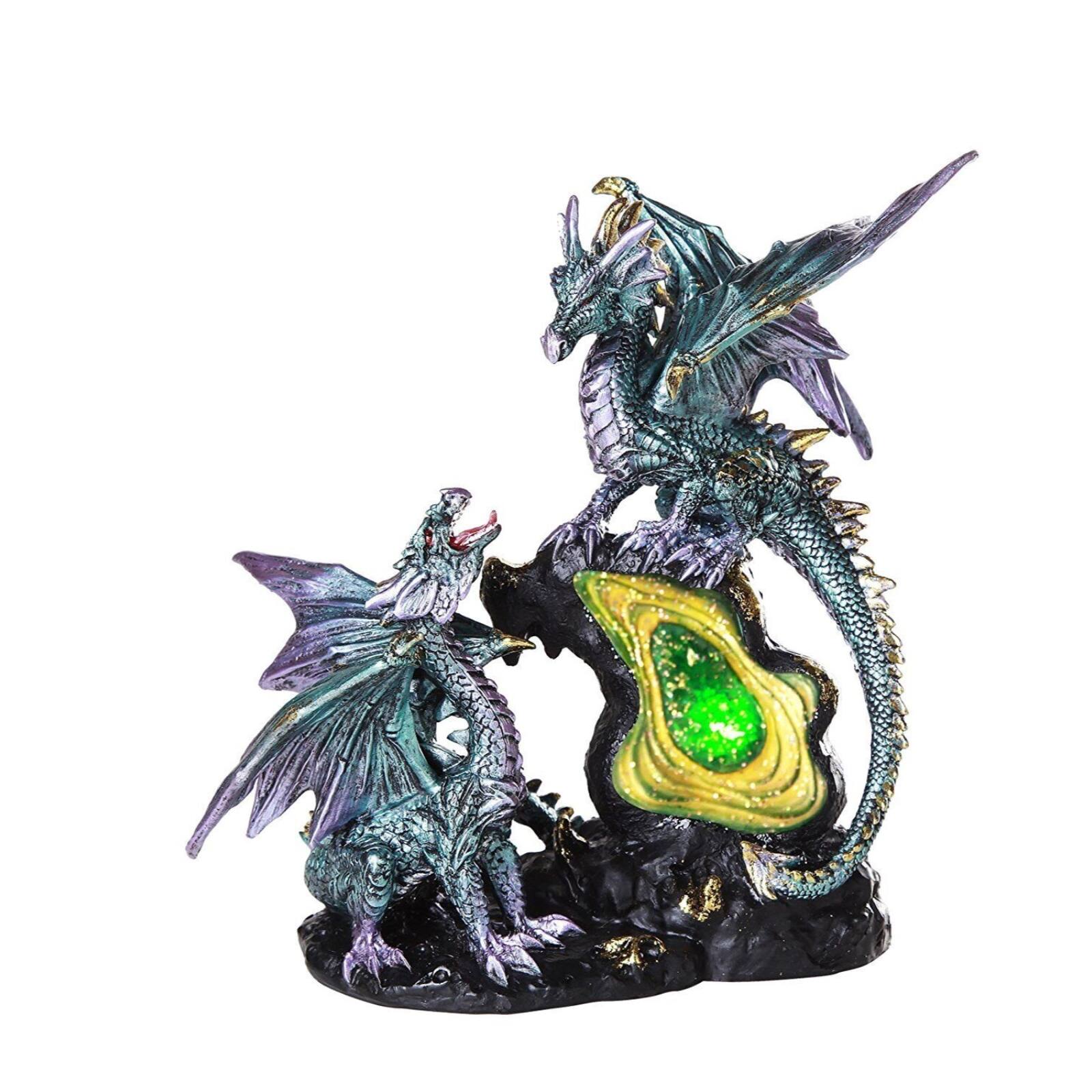 Angle. Pacific Trading - Dueling Dragons Family On Faux Emerald Quartz Geode LED Light Mountain Figurine - Multicolor.