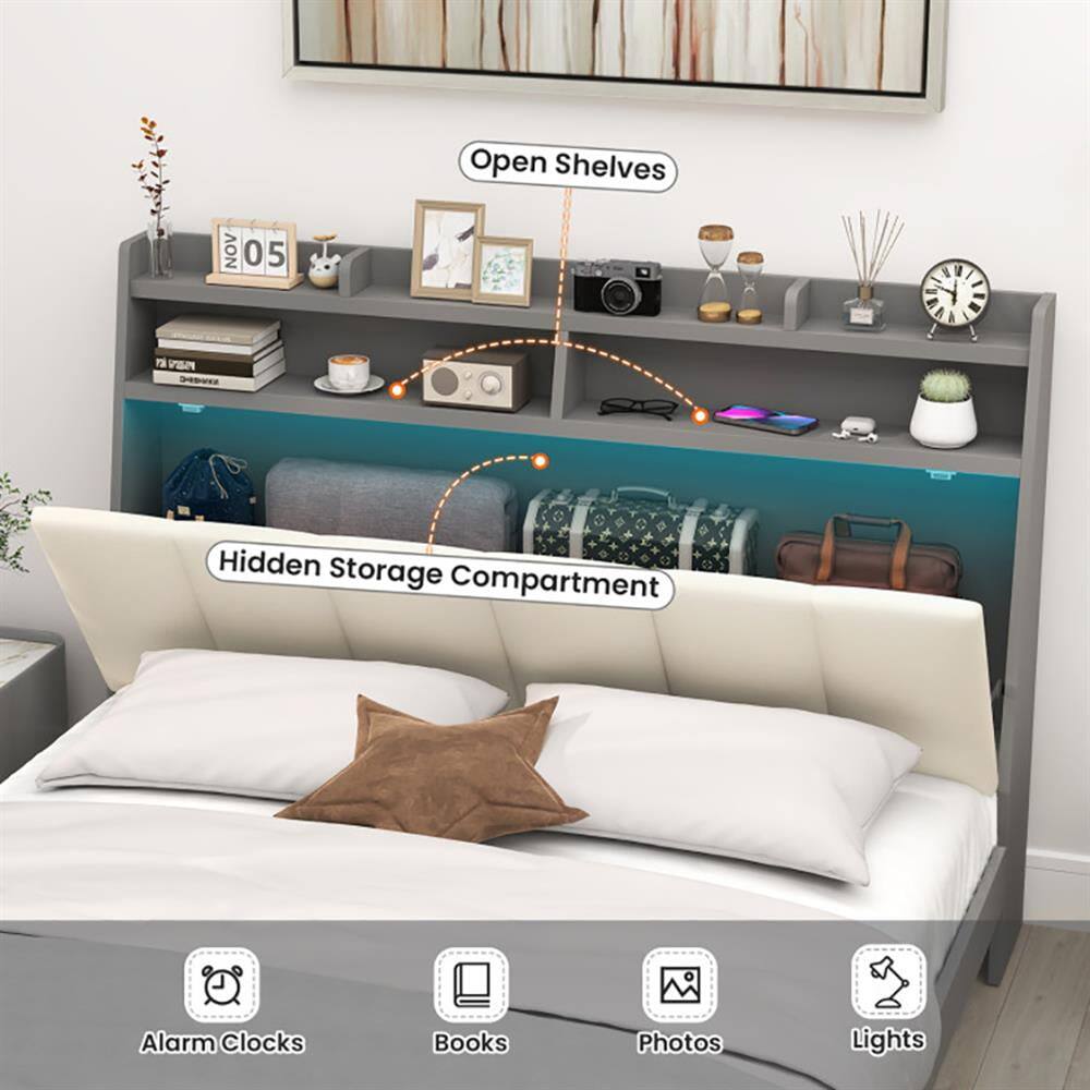 Open Shelves  
Hidden Storage Compartment  
Alarm Clocks  
Books  
Photos  
Lights