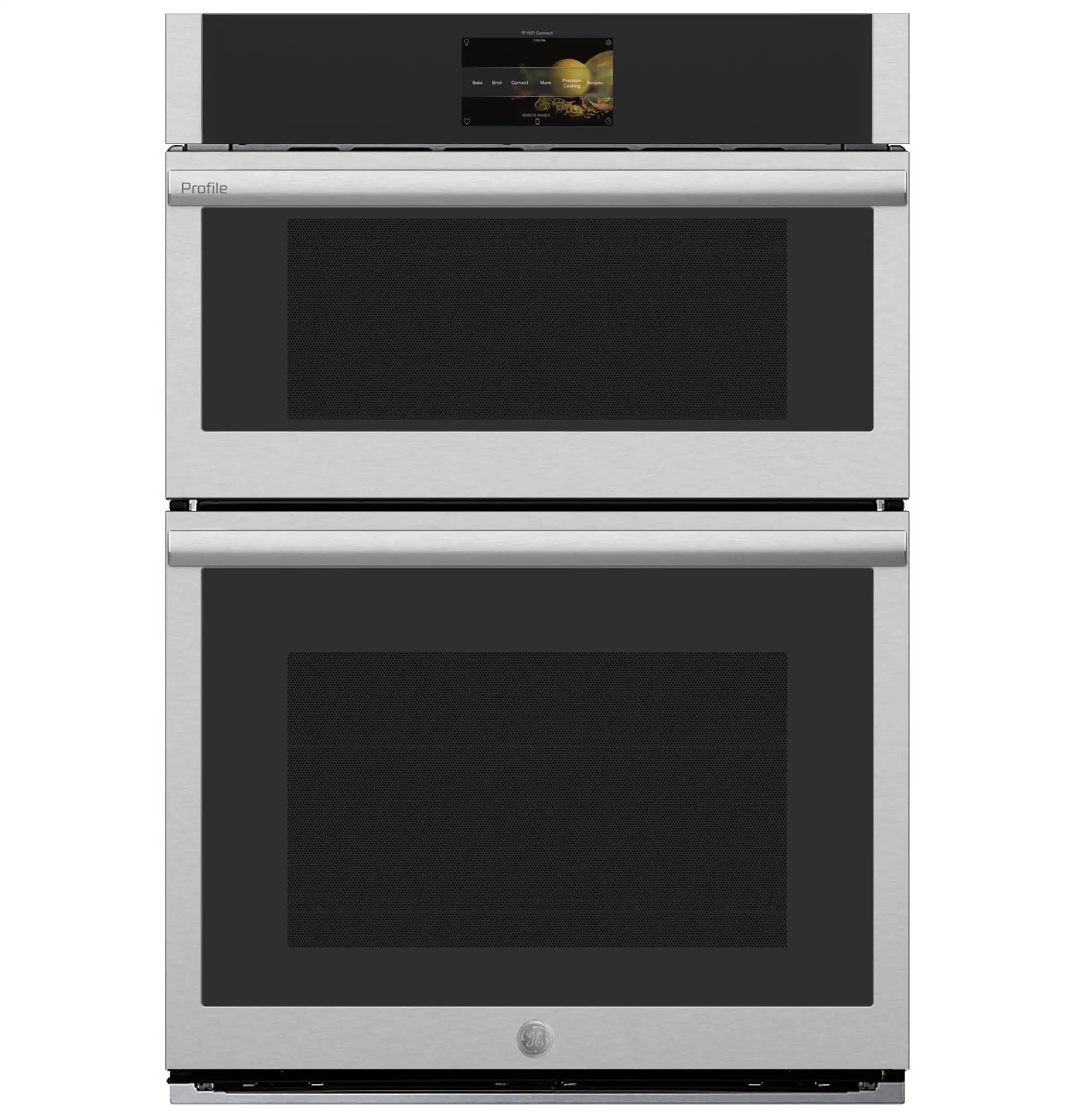 Front. GE Profile - 30" Built-In Electric Convection Double Wall Oven with Microwave and No Preheat Air Fry - Stainless Steel.