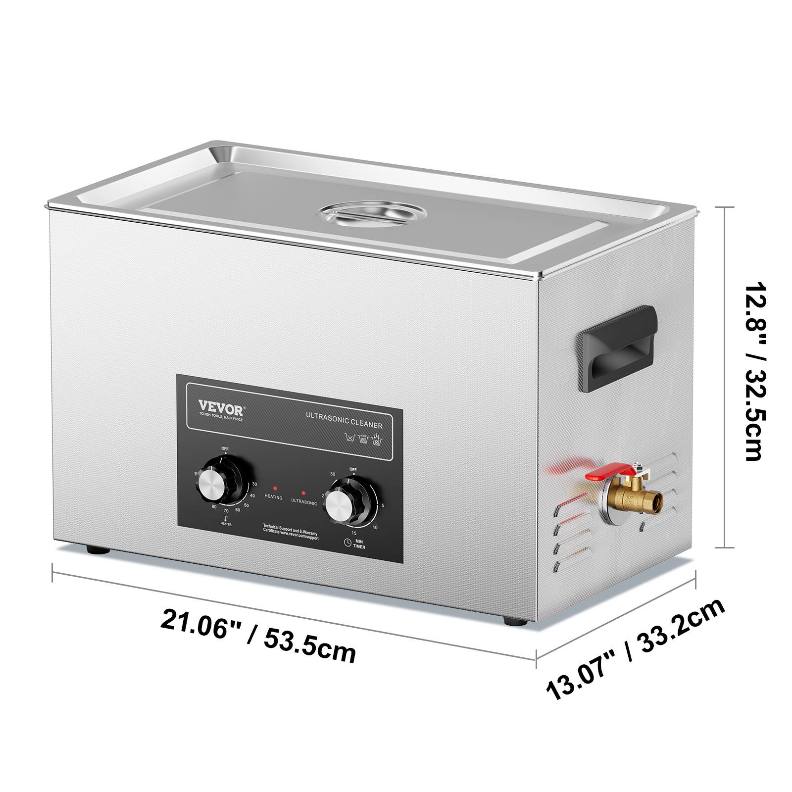 VEVOR - i i i ULTRASONIC CLEANER - - - . a - H . A - . . - 1 - Soe - . - - -  . - - -ES 12.8" / 32.5cm 21.06" / 53.5cm 13.07" / 33.2cm
