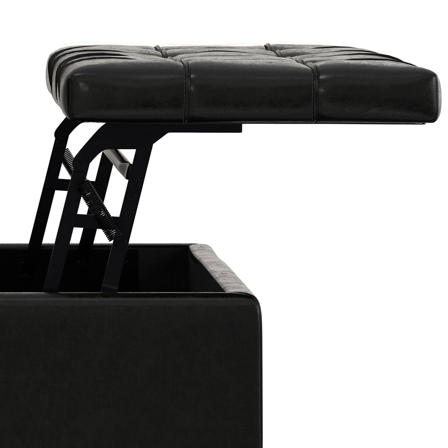 Alt View 9. Simpli Home - Laura 36 inch Transitional Square Mid Century Lift Top Storage Ottoman in Midnight Black Vegan Faux Leather, Assembled - Midnight Black.