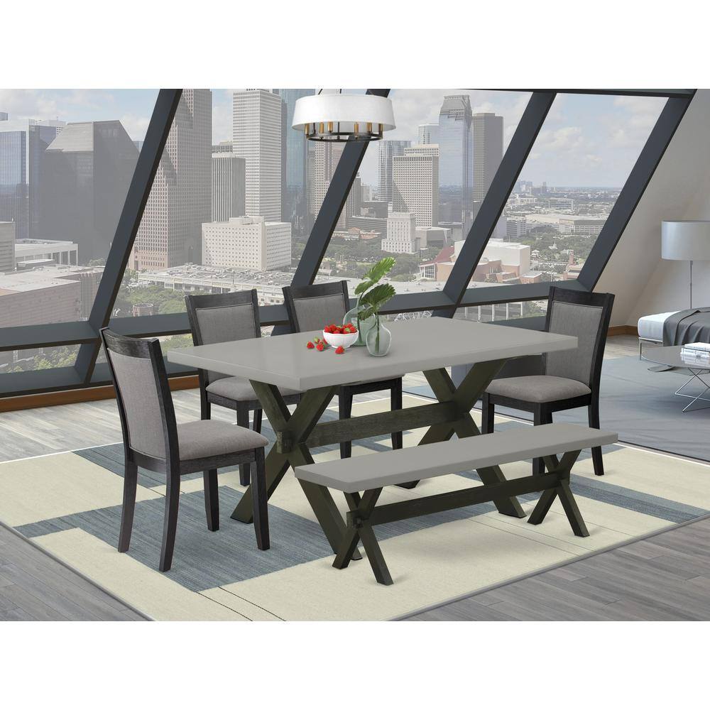 Angle. East West Furniture - East West Furniture 6 Piece Modern Dining Set - A Cement Top Wood Dining Table with a Bench and 4 Dark Gotham Grey - Multi-Color.