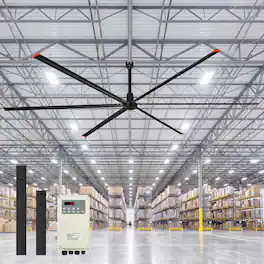Breezary - 288‑Inch HVLS Industrial Ceiling Fan, 1P 110V, Direct Drive DC Motor, Variable Speed, Aluminum Blades - Matte Black