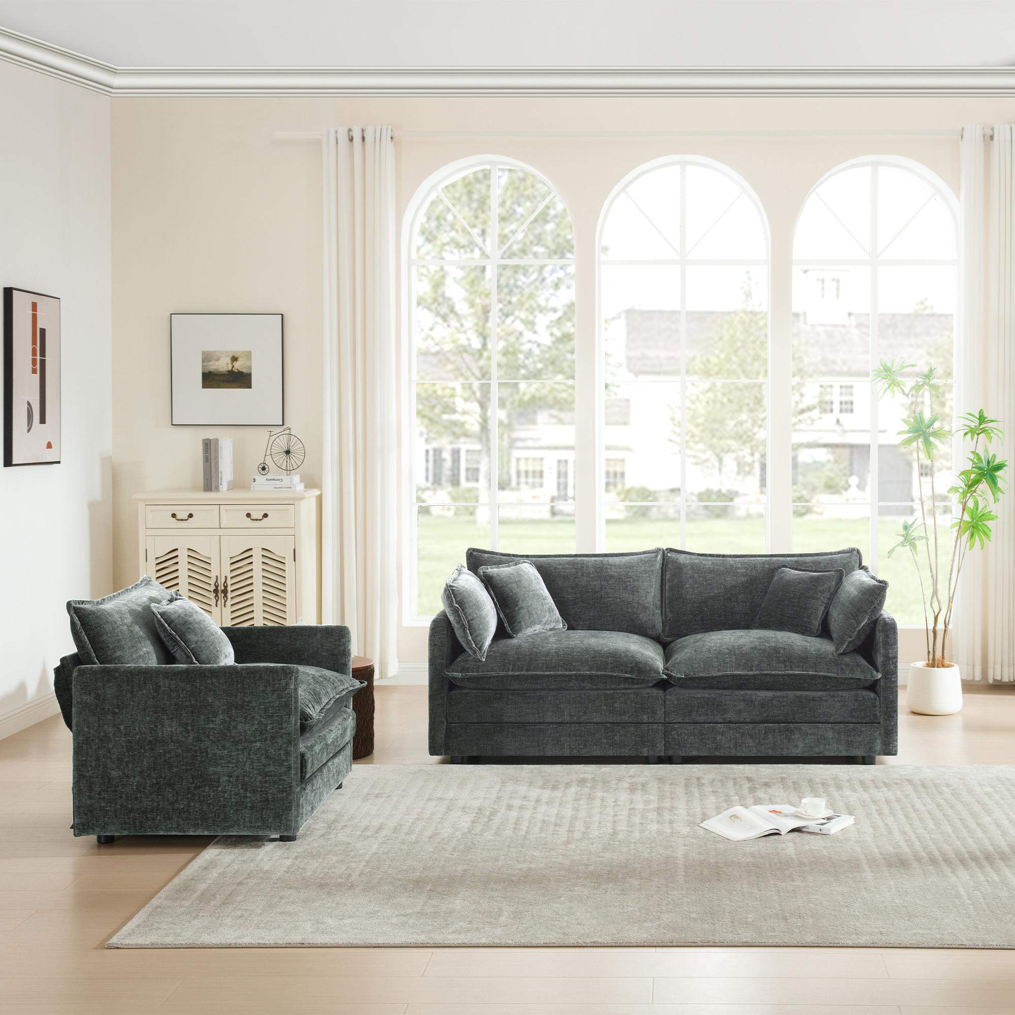 Angle. LOVMOR - 2 Piece Living Room Set 2 Pieces Upholstered Loveseat and Couch for Home Office Lounge Sofa Set of 2 2Piece 22 Seat - Gray.