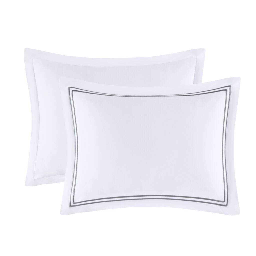 Alt View 4. Gracie Mills - Gracie Mills Mooney 500 Thread Count Embroidered Stripe Cotton Sateen Comforter Set - White/Navy.