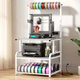 Aheaplus - 3D Printer Stand with Power Outlets, 3-Tier Rolling Printer Stand with Filament Storage - Gray