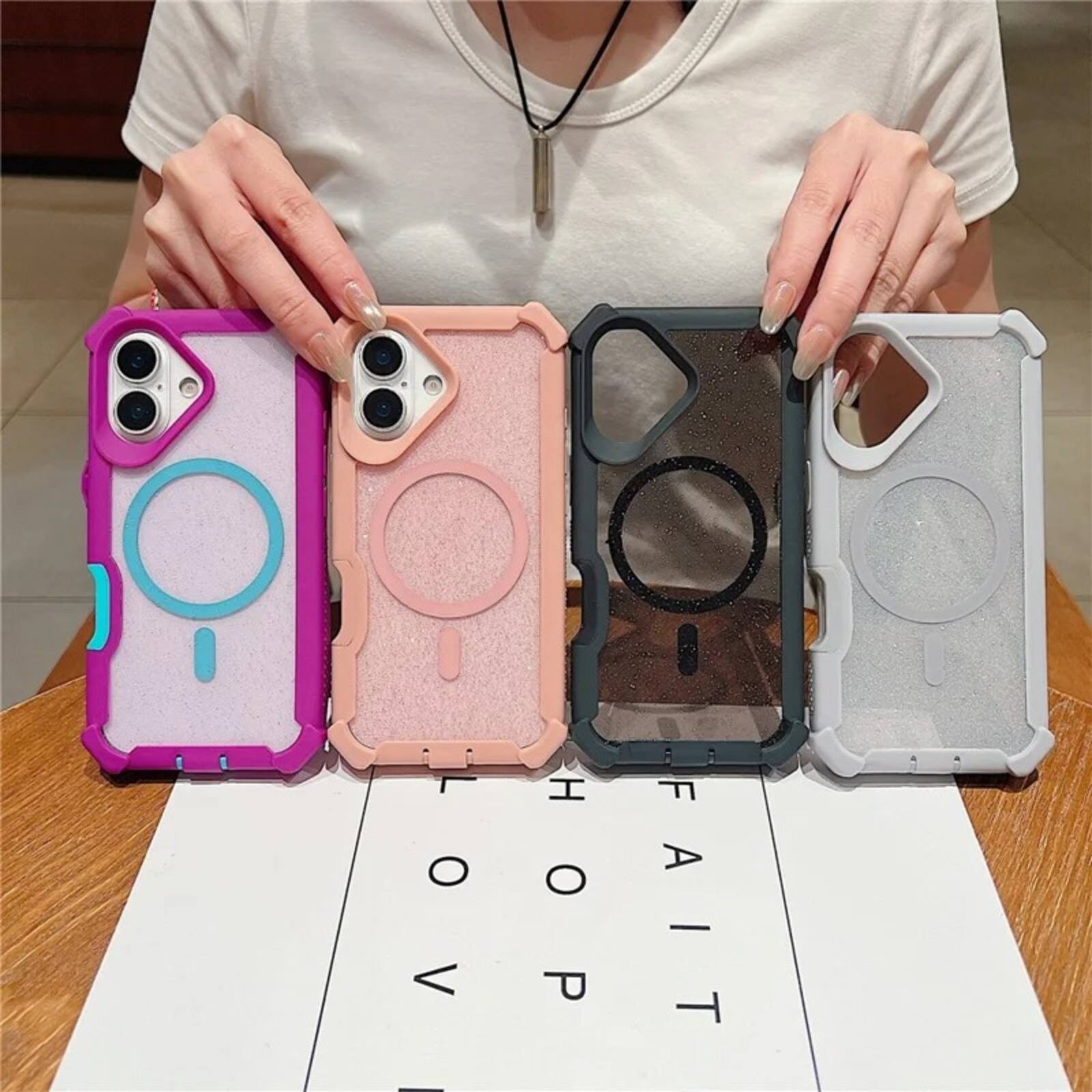 Left. UUCOVER - For Apple iPhone 17 Magnetic Case Compatible with Magsafe Detachable 2 in 1 Shockproof Frame Glitter Clear Phone Cover - Purple.