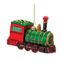 BreeBe - Glittered Glass Train Ornament (Set of 6) - Green, Red