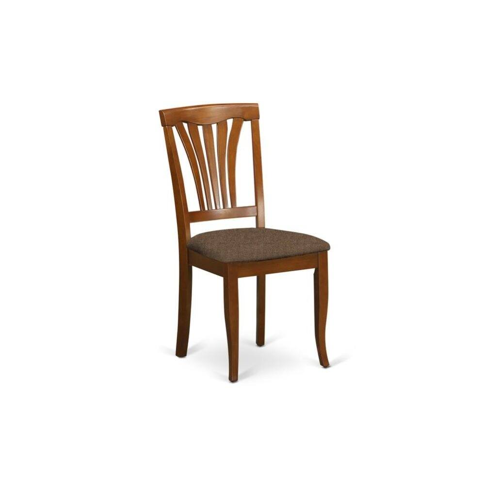 Front. FurniFact - Elegant Wooden Dining Chairs – Linen Fabric Kitchen Chairs - Saddle Brown.