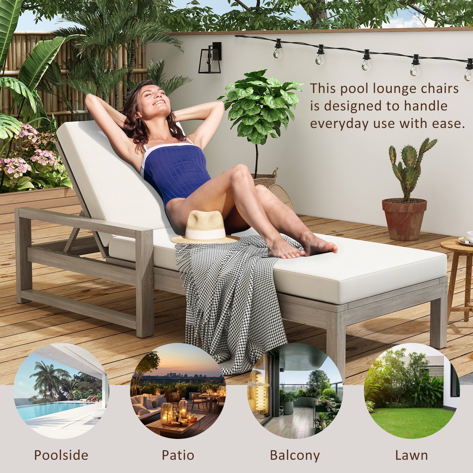 This pool lounge chairs is designed to handle everyday use with ease. Poolside Patio Balcony Lawn