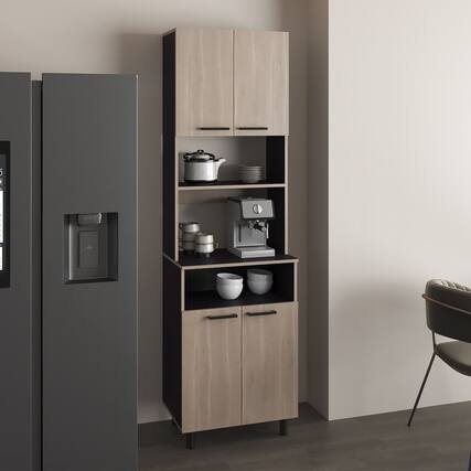 Front. TuHome - Otomo Kitchen Pantry Cabinet - Black - Light Gray.