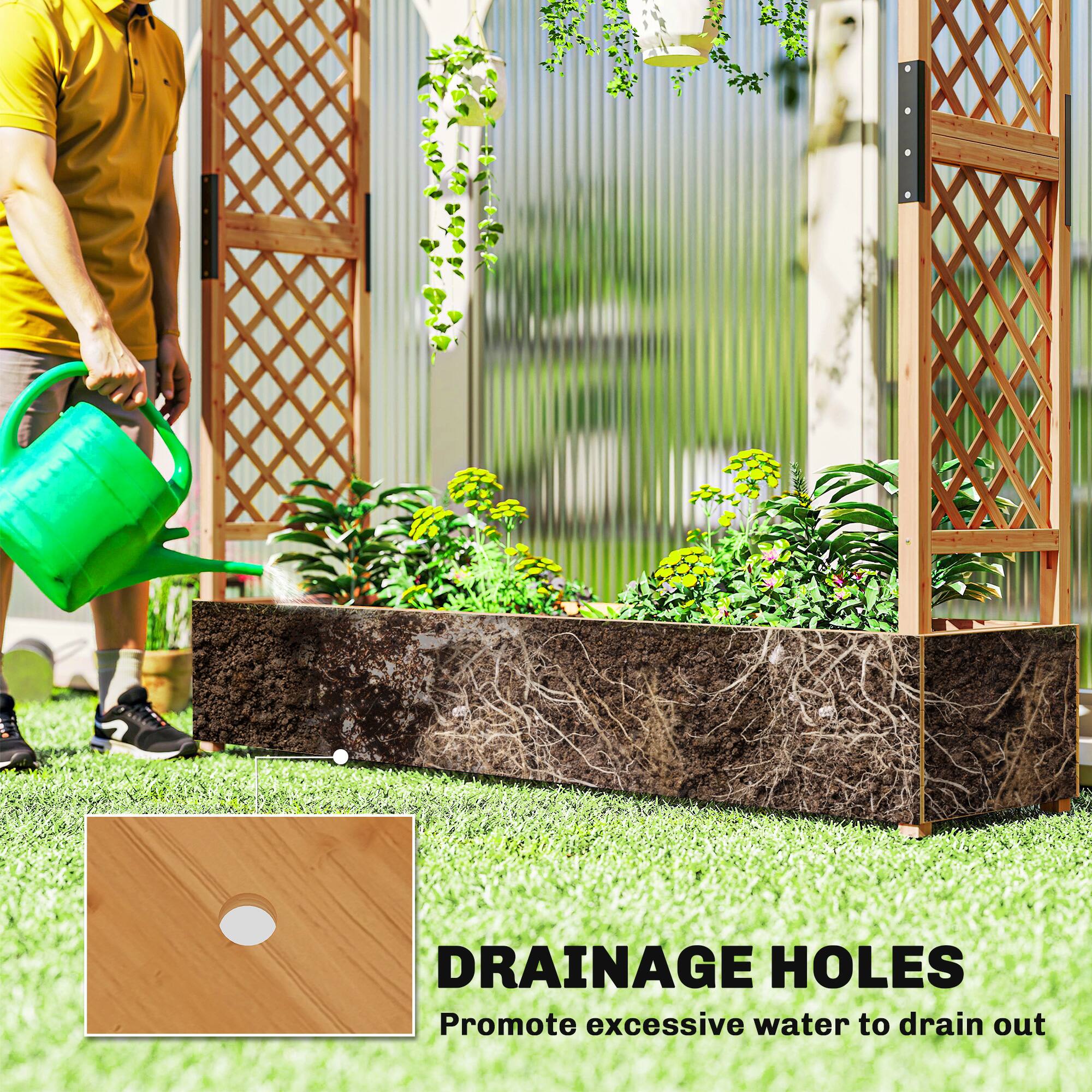 **DRAINAGE HOLES**  
Promote excessive water to drain out