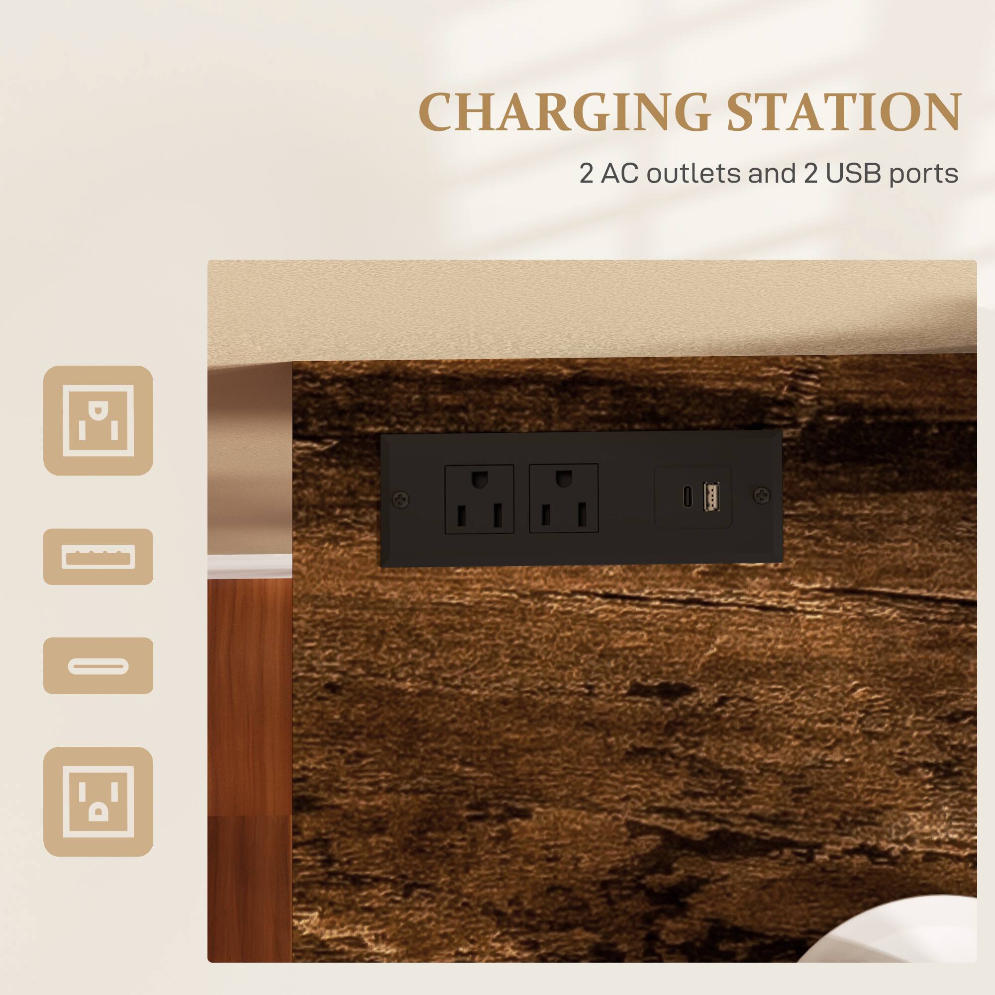 CHARGING STATION
2 AC outlets and 2 USB ports