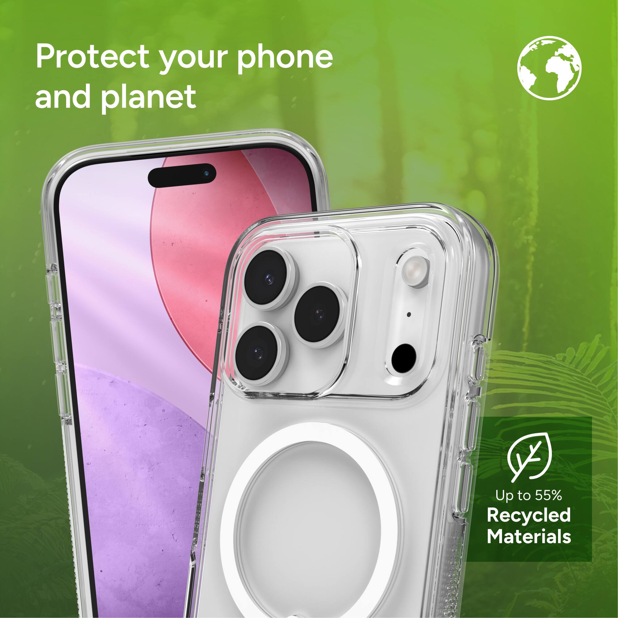 Protect your phone and planet

Up to 55% Recycled Materials