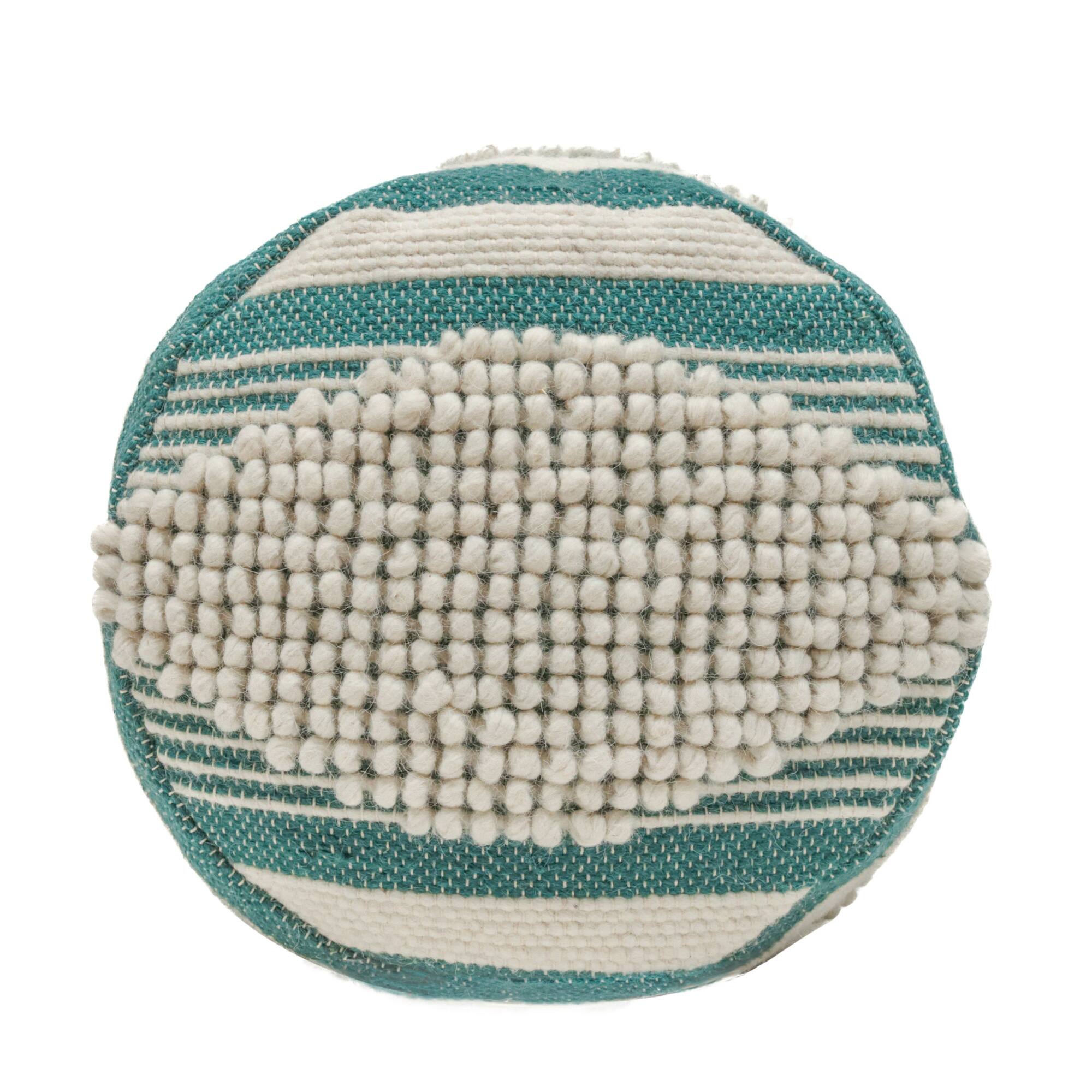 Angle. GOODSILO - Handcrafted Fabric Cylindrical Pouf with Stylish Design and Durable Construction - Teal.