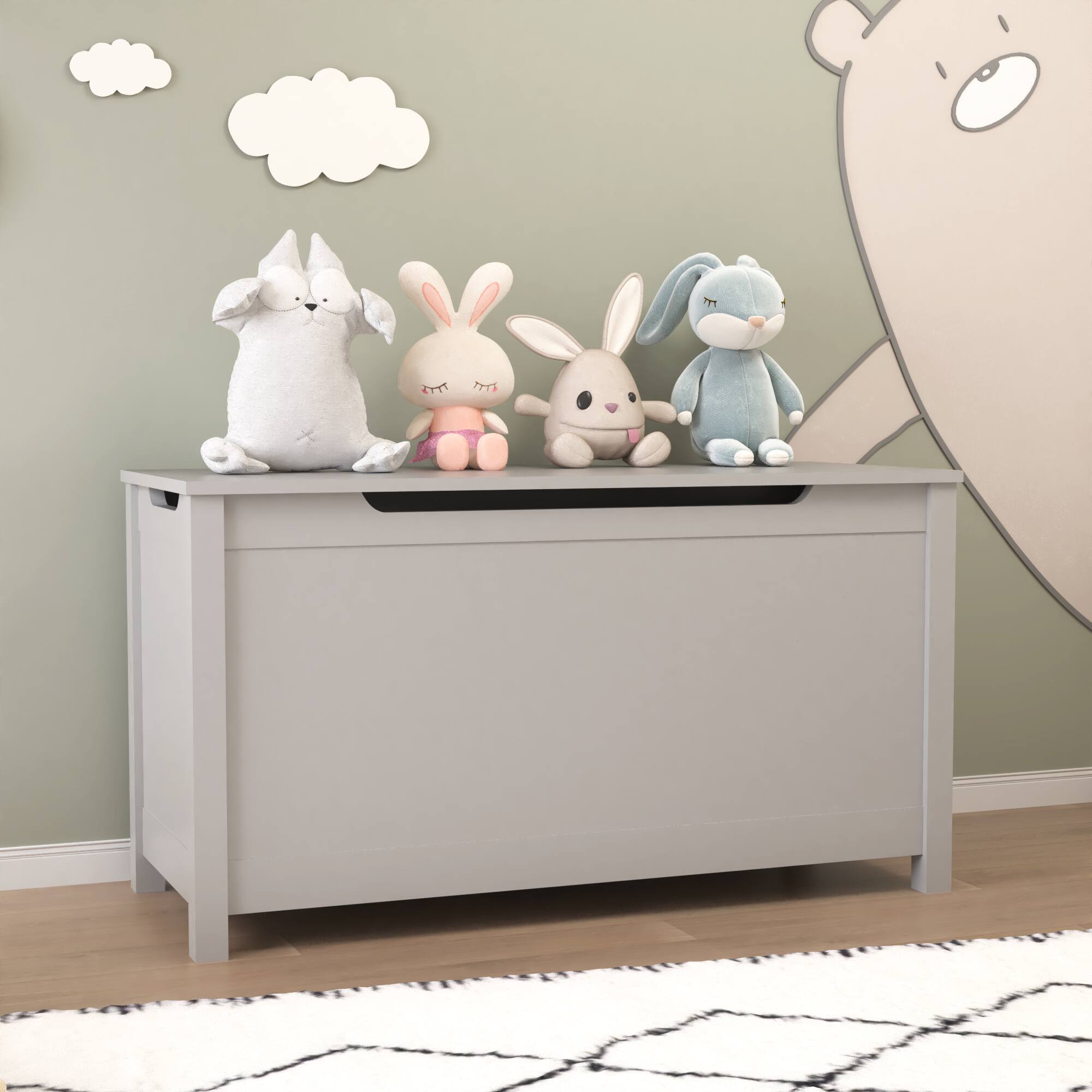 Left. GOODSILO - Kids' Toy Box: Large Wooden Storage Chest with Safety Lid for Playroom Organization - Gray.