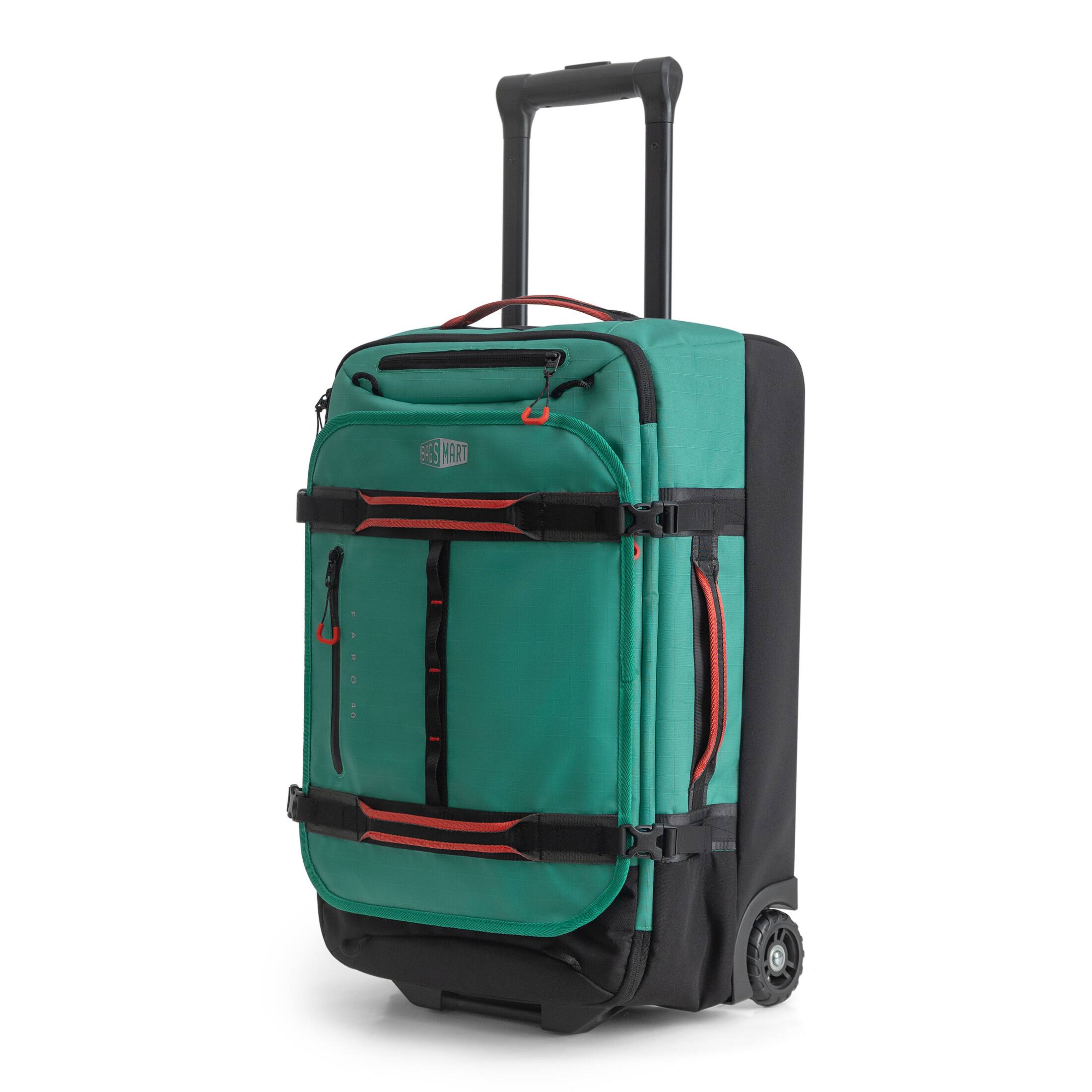 Angle. Bagsmart - Faro 40L Rolling Duffle, Foldable Water-Resistant Carry-On with Compression Straps for Travel & Outdoor Trips - Sea Foam.